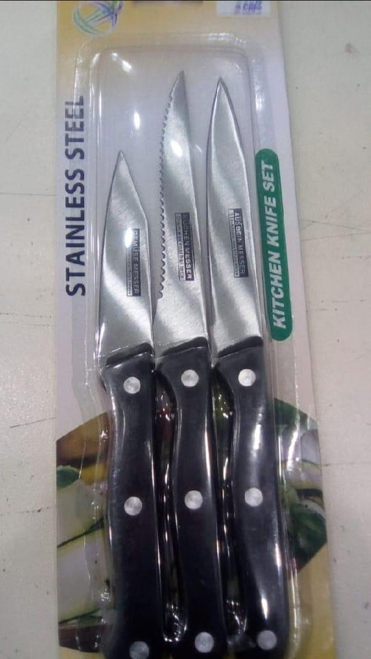 3 Pcs Kitchen Knives Set- Black