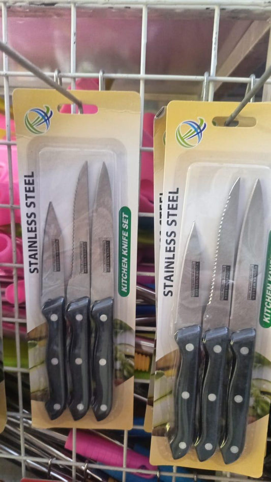 3 Pcs Kitchen Knives Set- Black