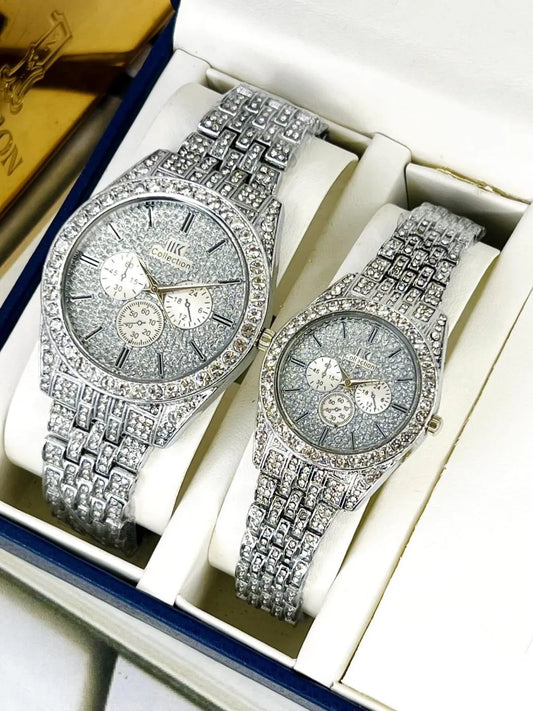 Stylish Unisex Couple Watches - 2 Pcs Water Resistant Quartz Timepieces